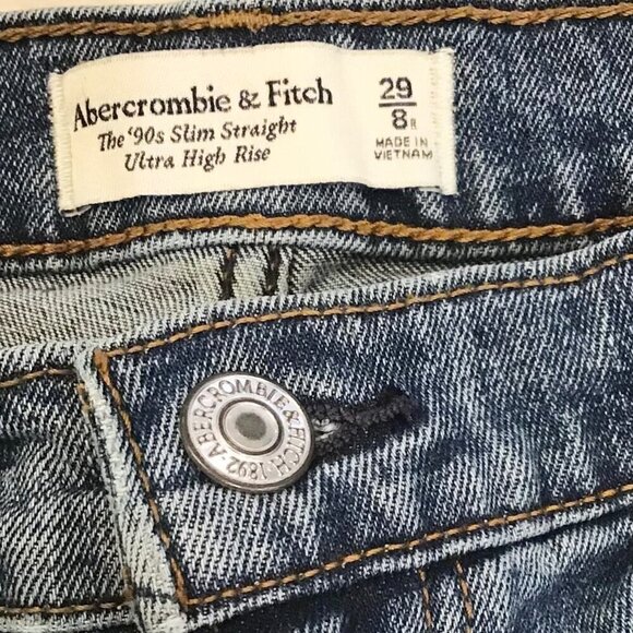 Abercrombie 8 (29) 90s Slim Straight Ultra High Rise Women’s Jeans Distressed - Picture 9 of 12